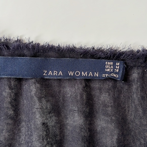 Zara Navy Silk Tunic Top with Raw Edge Seams - Picture 9 of 10